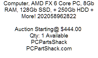 AMD FX 6 Core PC, 8Gb RAM, 128Gb SSD, + 250Gb HDD + More!